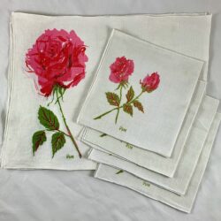 Mid-Century Vera Rose Placemat & Napkin Set for Four, 1950s